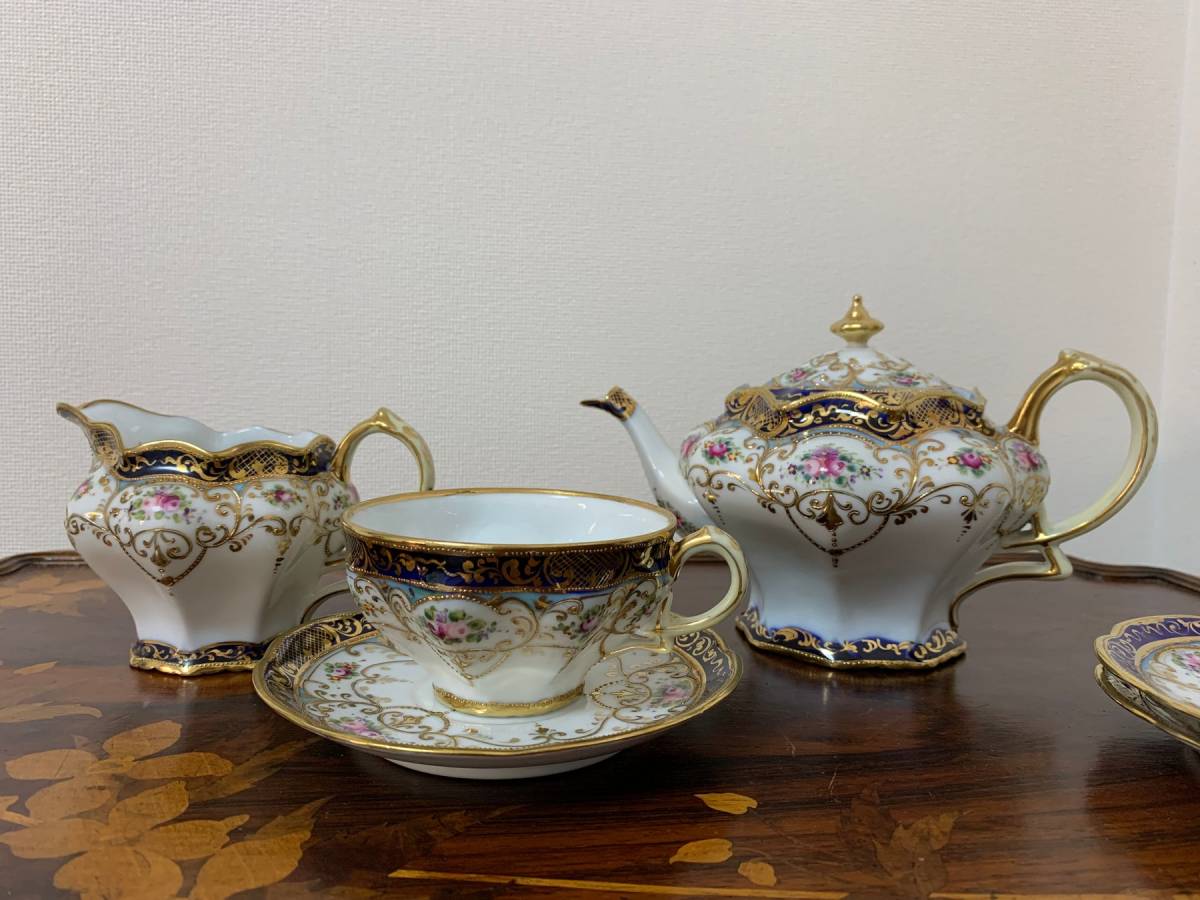 オールドノリタケ ピンクローズとコバルト金彩お一人様ティーセット