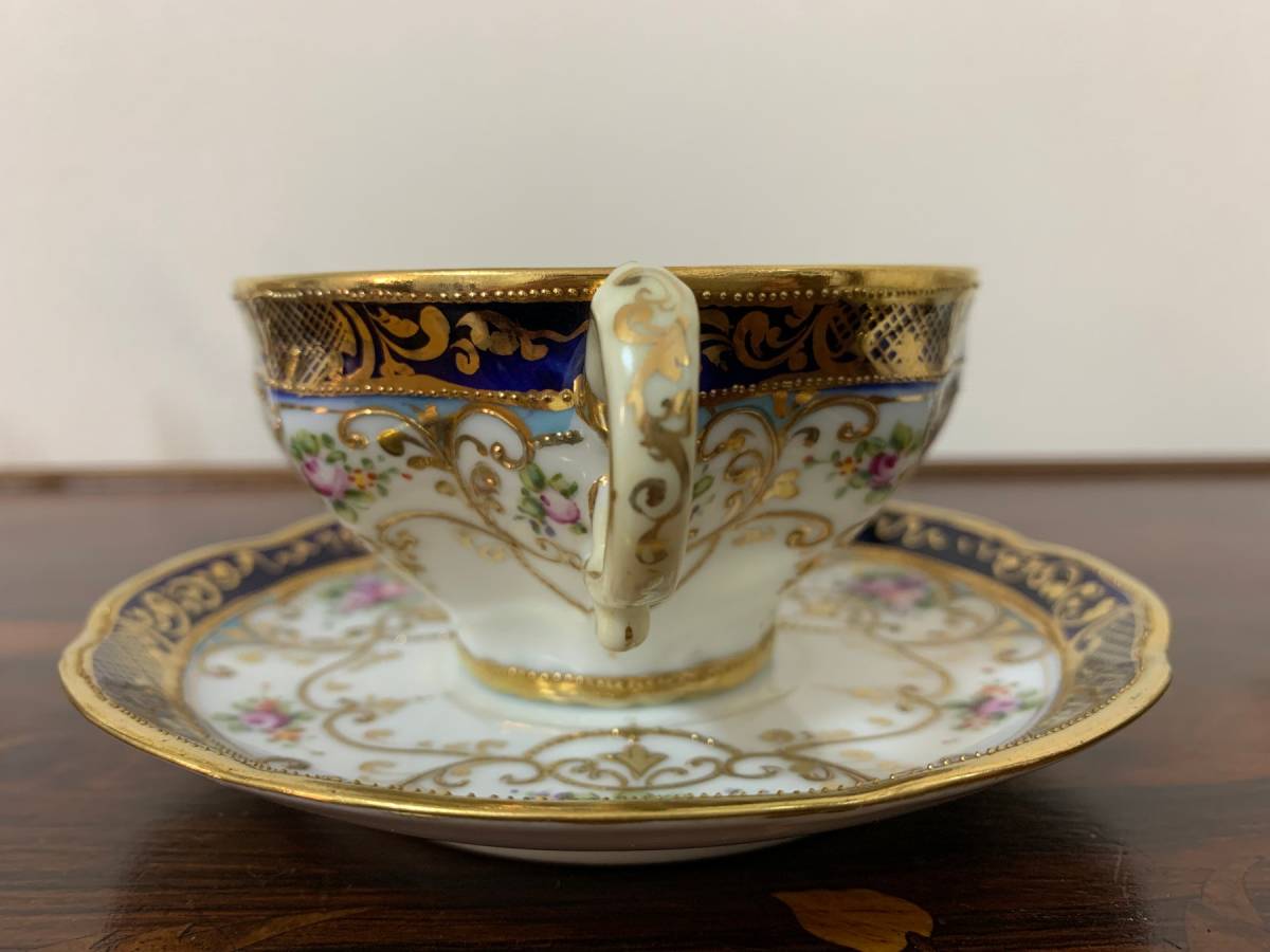 オールドノリタケ ピンクローズとコバルト金彩お一人様ティーセット