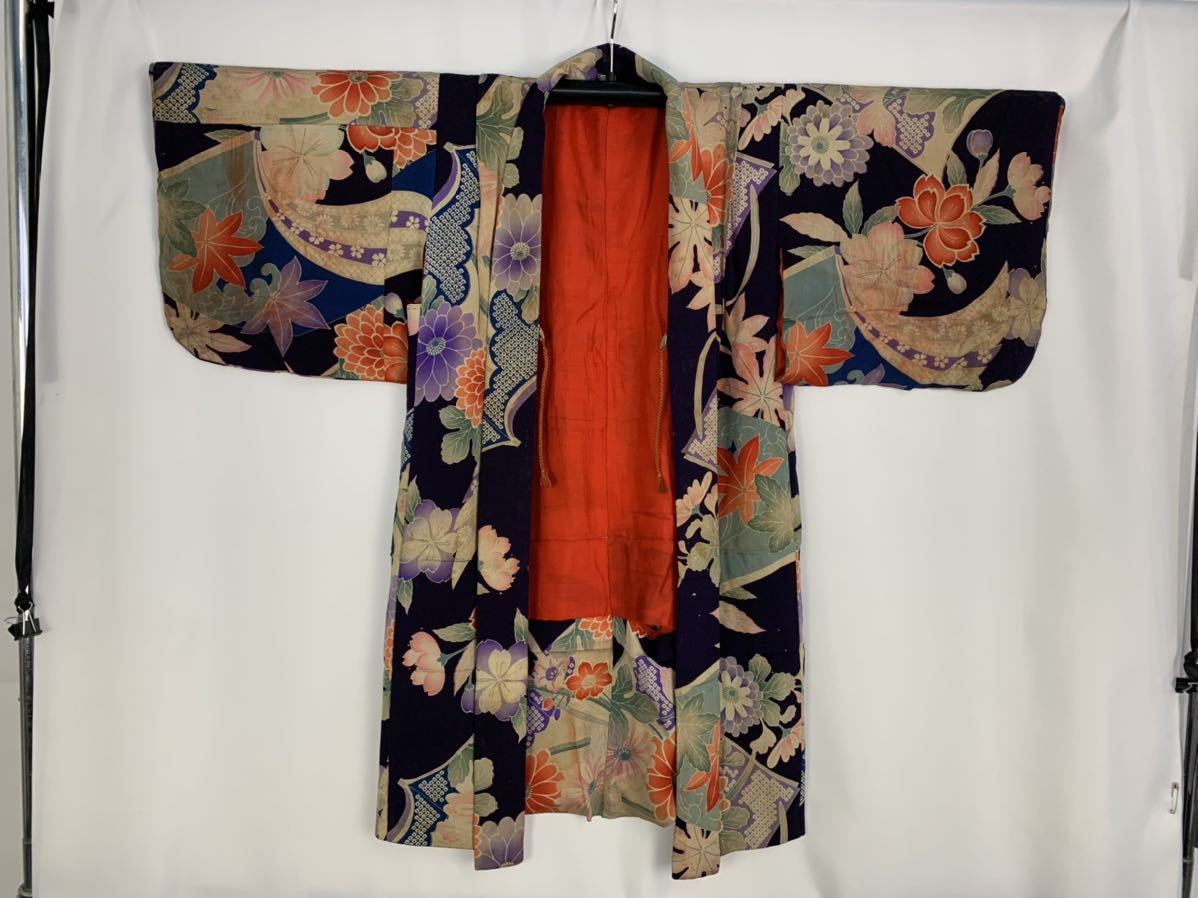 専用　アンティーク　錦紗　子供錦紗　綿入り kimono tento 錦紗縮緬 羽織 着物 アンティーク長羽織 子供着物 百花