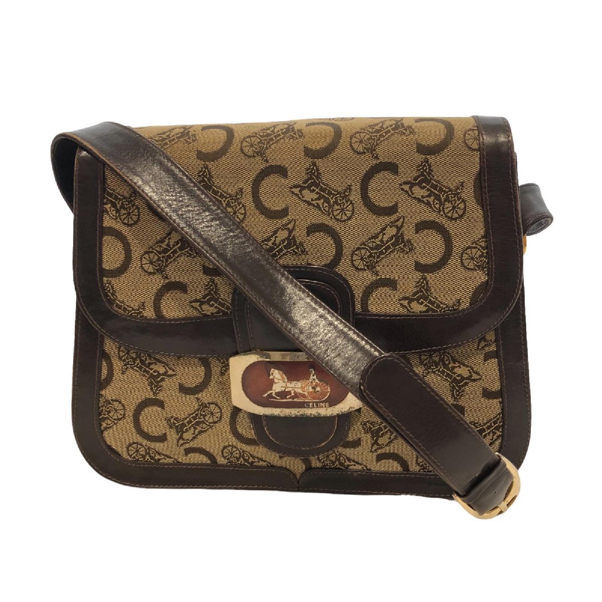 CELINE セリーヌ 馬車金具 Cサルキー ショルダーバッグ キャンバス 