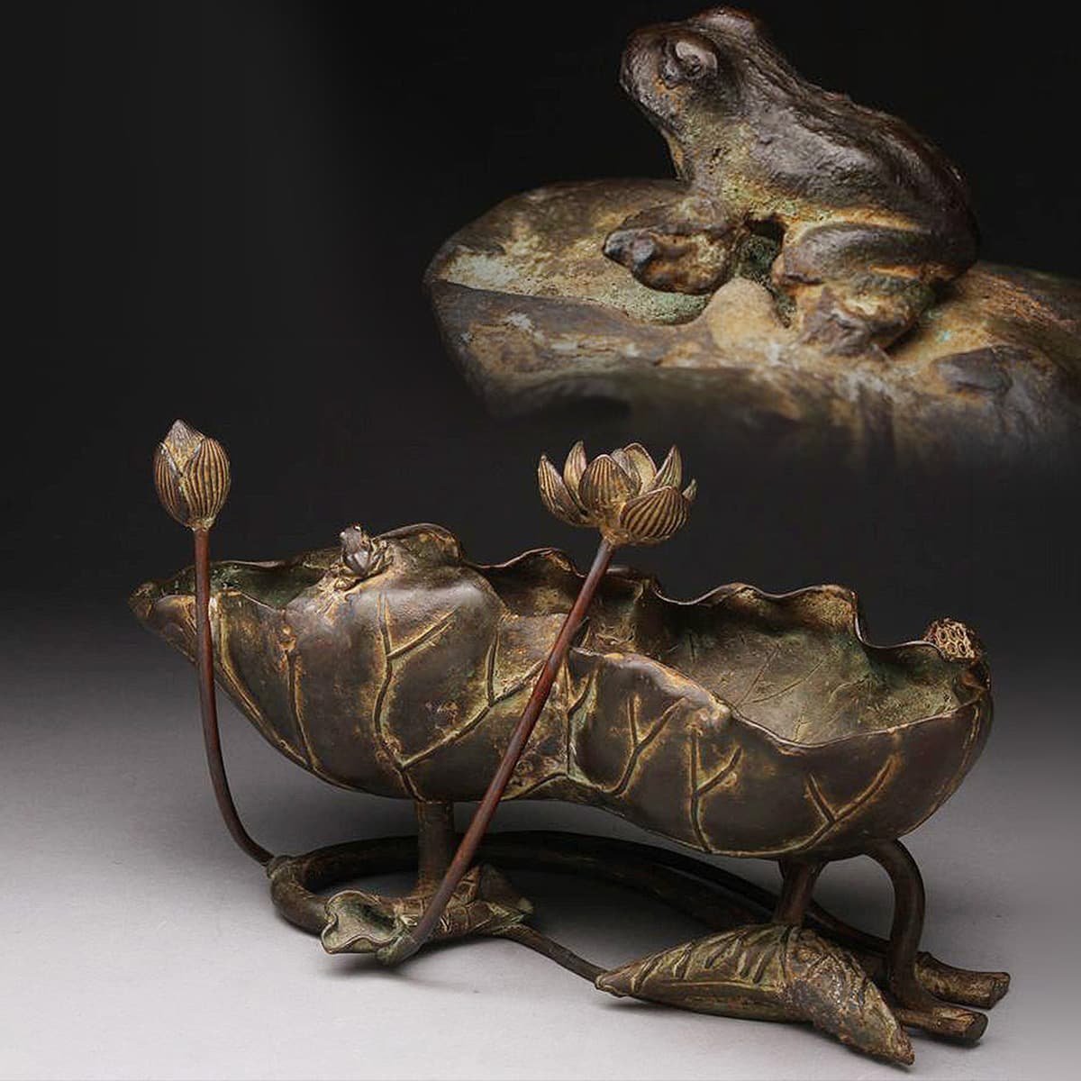 時代 古銅 蓮型 蓮花 蝸牛 筆洗い 【公式通販】