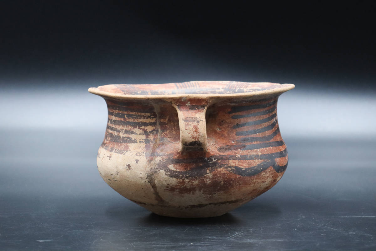 宙】中国古玩 アンダーソン土器 加彩 彩陶 把手壺 唐物 5JI18.5B