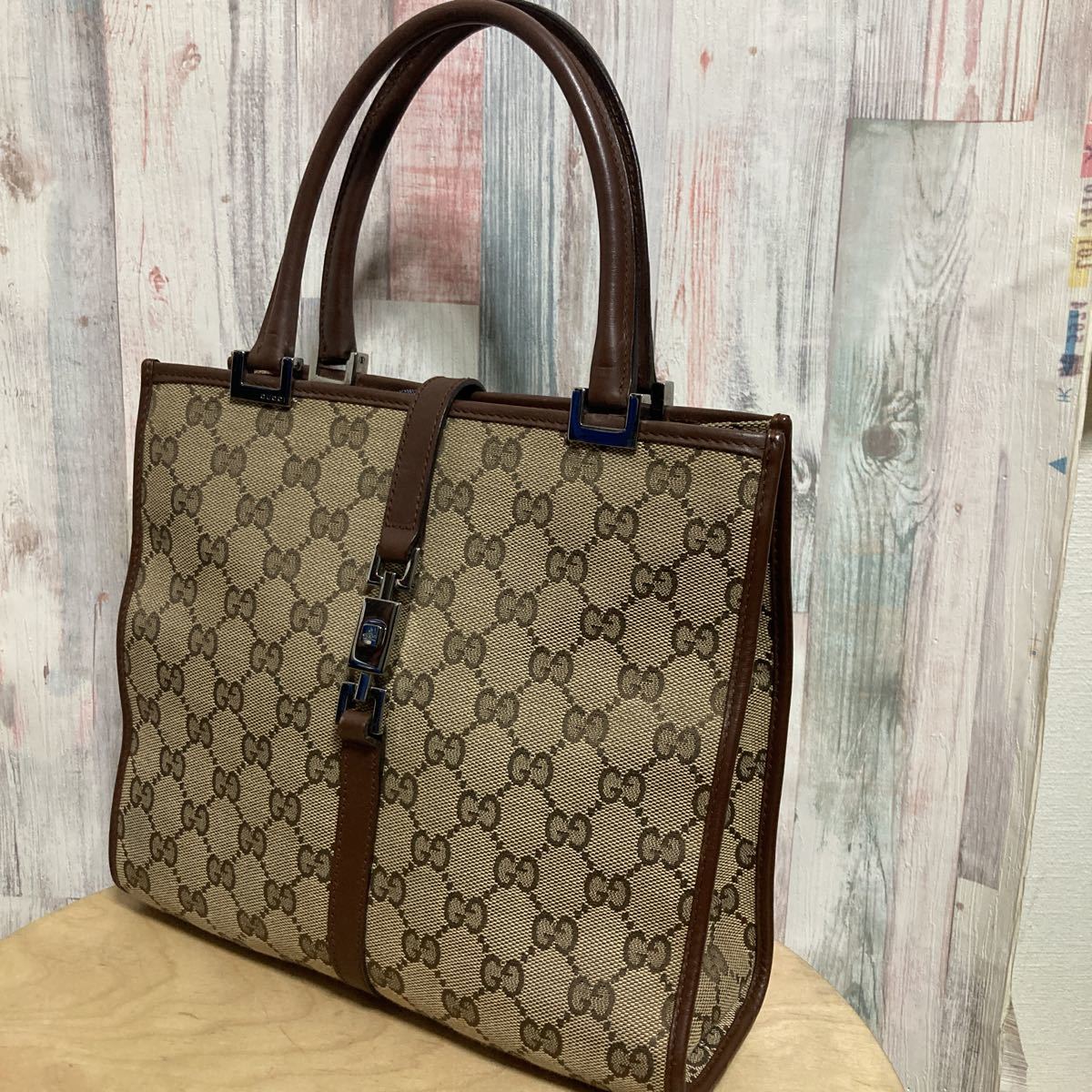 GUCCI グッチ ハンドバッグ ジャッキー金具 キャンバス×レザー 