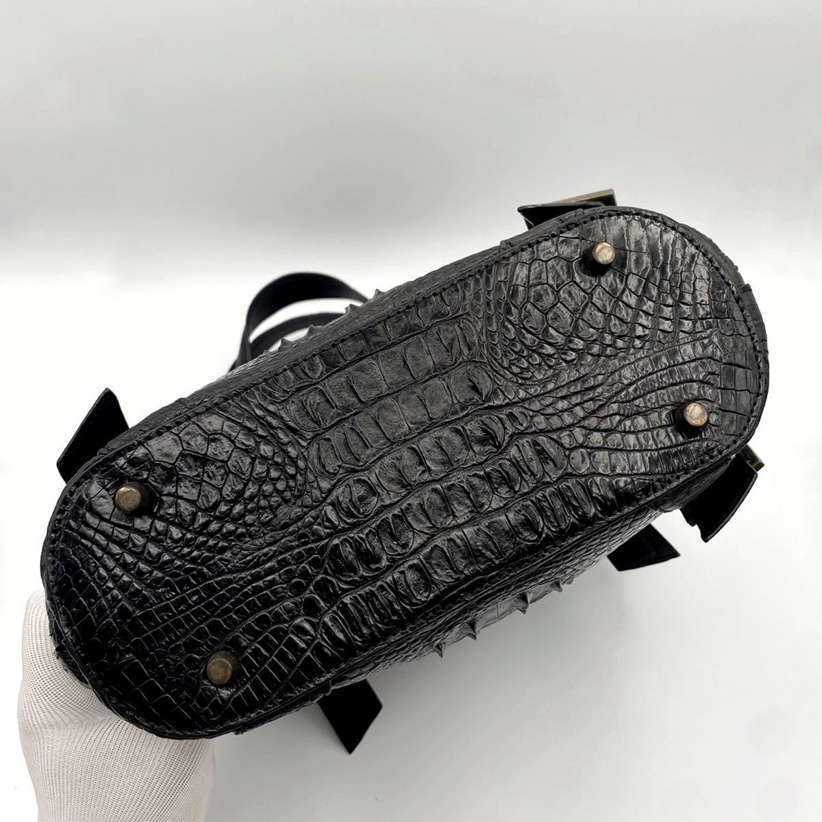 1円スタート》高級 クロコダイル オーストリッチ トートバッグ 黒 