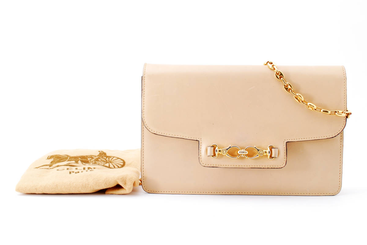 【1円スタート】CELINE　ヴィンテージ　セリーヌ　レザー　ブラゾン　チェーンショルダーバッグ　クロスボディバッグ　22-3602