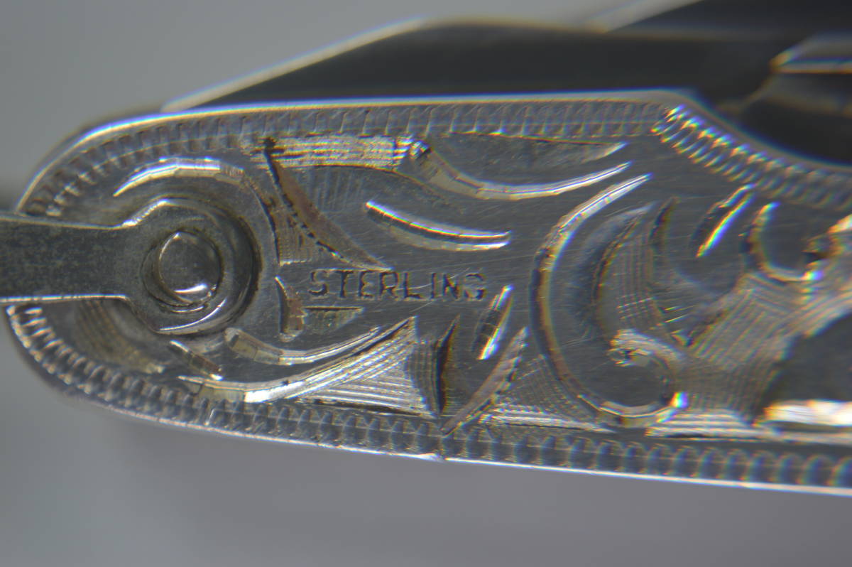 □銀製 STERLING 唐草 彫刻 折り畳み ナイフ 木箱入り 時代物 | 1990年 