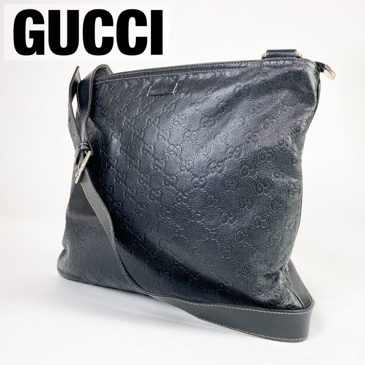 ●極美品●GUCCI●メンズ●サコッシュ●ショルダー バッグ●グッチ シマ●レザー 本革●斜め●ブラック 黒●かばん 鞄 カバン●スプリーム GUCCI グッチ 美品 GGキャンバス 1円美品グッチ マイクロGG