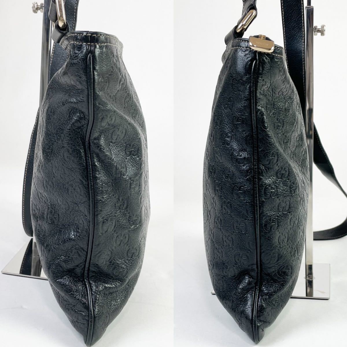 ●極美品●GUCCI●メンズ●サコッシュ●ショルダー バッグ●グッチ シマ●レザー 本革●斜め●ブラック 黒●かばん 鞄 カバン●スプリーム GUCCI グッチ 美品 GGキャンバス 1円美品グッチ マイクロGG