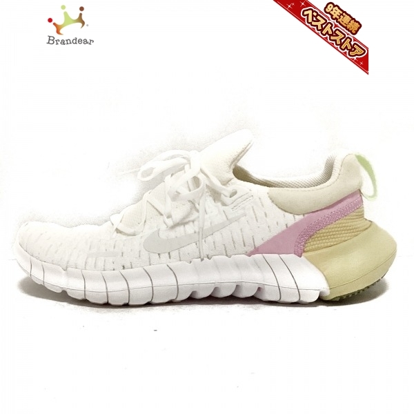 ナイキ NIKE スニーカー 23.5 CZ1891-100 フリー ラン 5.0 ネクスト ネイチャー 化学繊維 白×ピンク×マルチ レディース 美品 靴