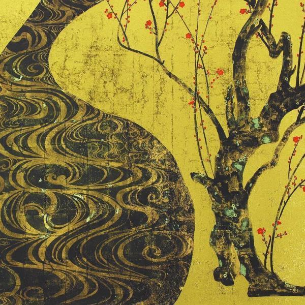 真作】【WISH】尾形光琳「紅白梅図」シルクスクリーン 25号大 大作