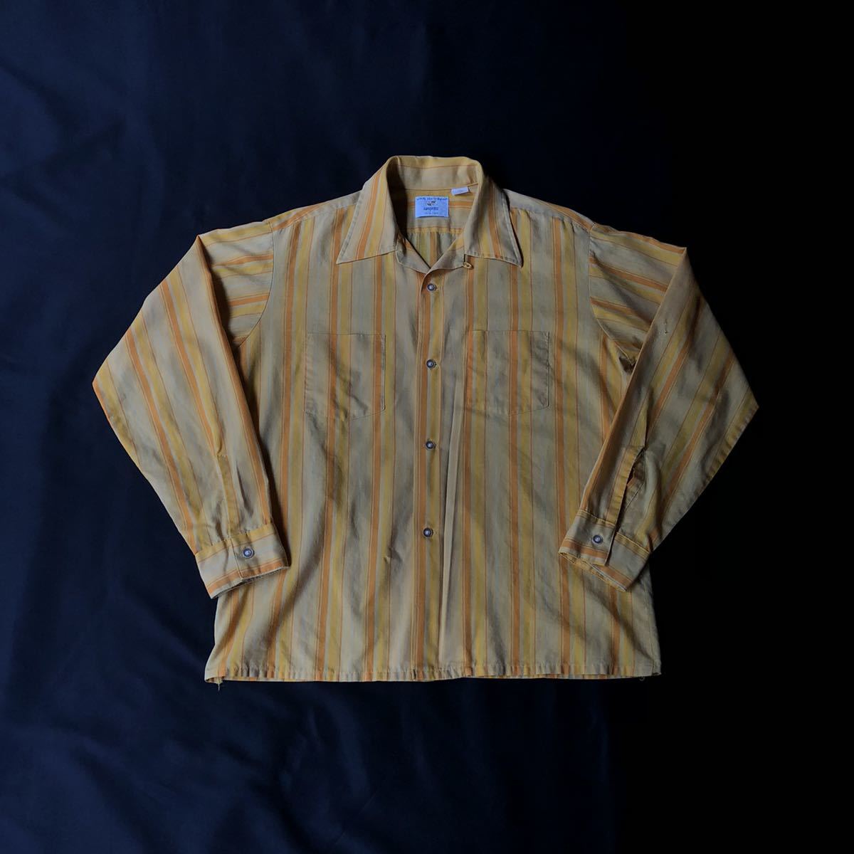 70s VAN HEUSEN Cotton Polyester Stripe Open Collar Shirt 衿芯有 