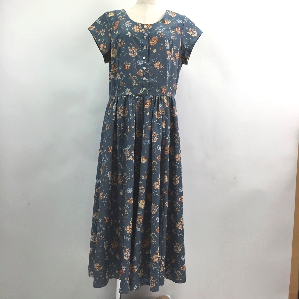 ◆お洒落な逸品◆Aylesbury/アリスバーリー 半袖 ワンピース マキシ丈 総柄 花柄 ブルー L レディース K125 ｃ3628