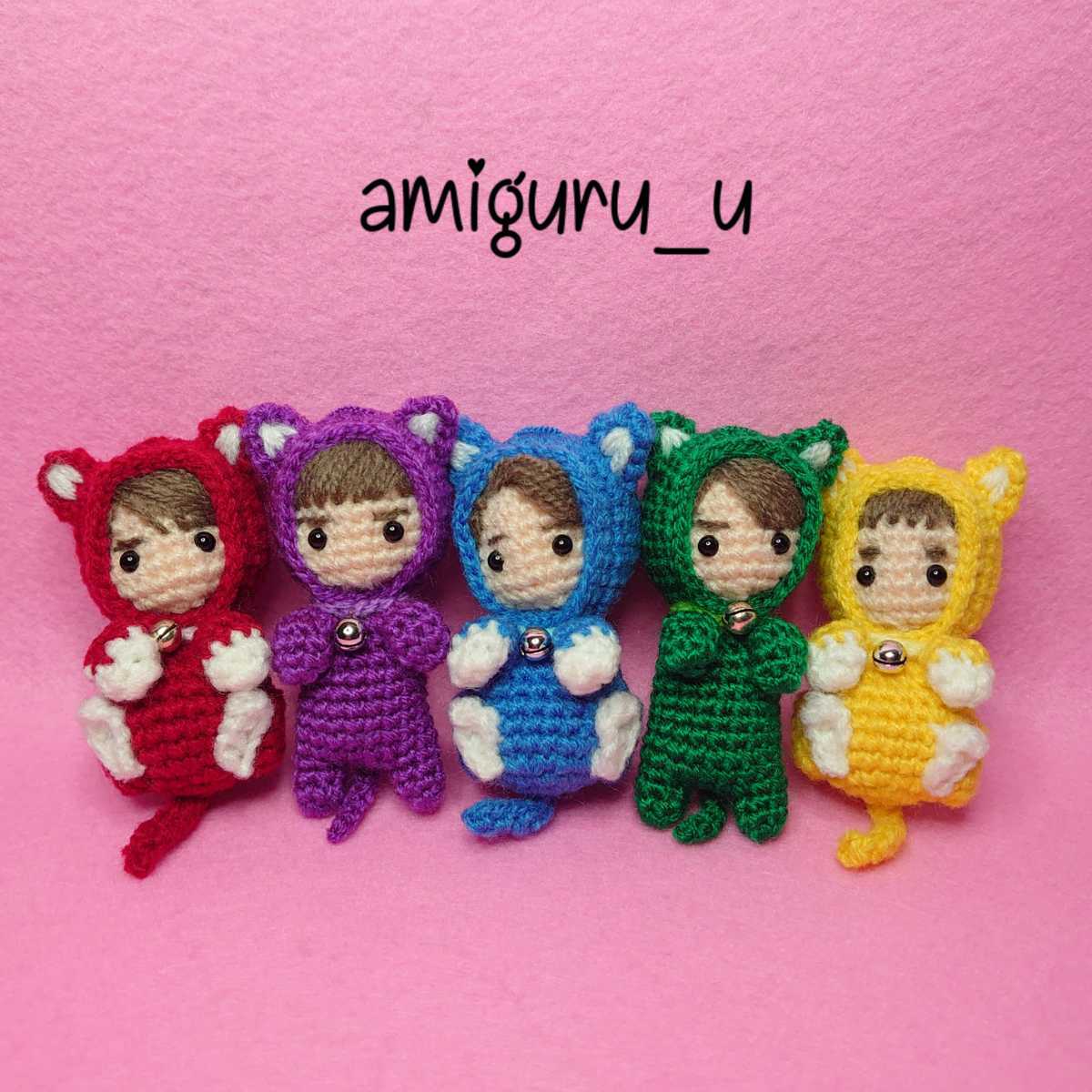 あみぐるみ＆ハンドメイドぬいぐるみ　5コセット　中古品　バラ売り不可 嵐風 ぶらさがりにゃんこキグルミ5点セット マスコット あみぐるみ
