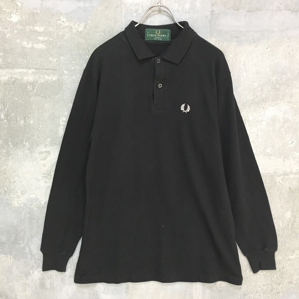 ◆お洒落な逸品◆FRED PERRY｜フレッドペリー 長袖 ポロシャツ 鹿の子 綿100% ブラック 黒 S メンズ イングランド製 K31 ｃ2345