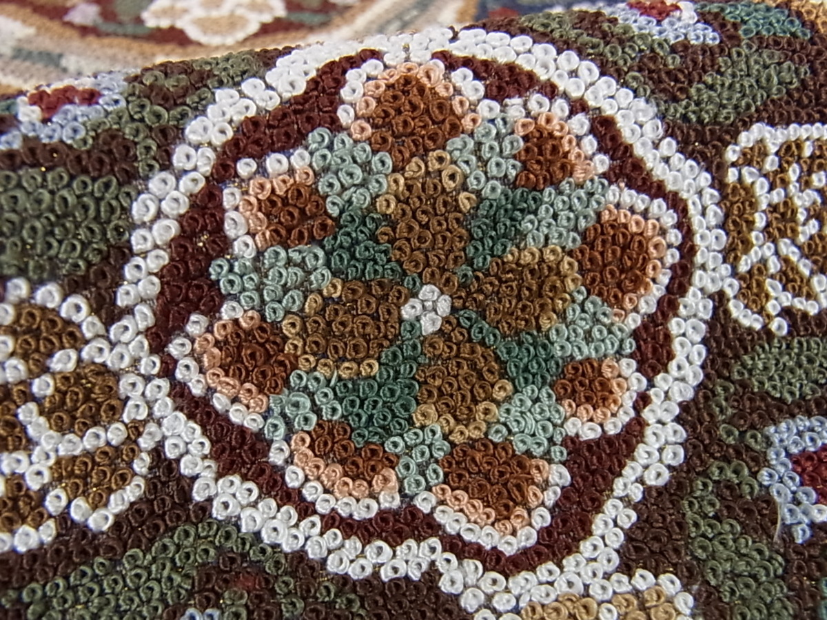 全国無料 花美人着物■最高級 中国三大刺繍 総相良刺繍 百万粒 総詰め 六通柄袋帯 格天井花丸文 金糸 逸品 ps1922
