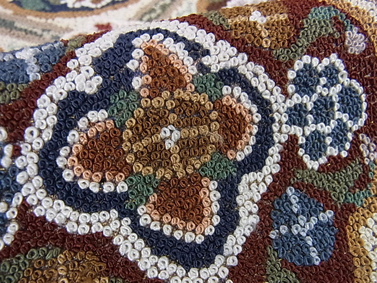 全国無料 花美人着物■最高級 中国三大刺繍 総相良刺繍 百万粒 総詰め 六通柄袋帯 格天井花丸文 金糸 逸品 ps1922