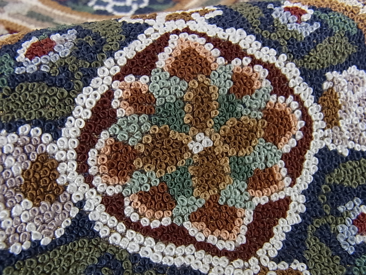 全国無料 花美人着物■最高級 中国三大刺繍 総相良刺繍 百万粒 総詰め 六通柄袋帯 格天井花丸文 金糸 逸品 ps1922