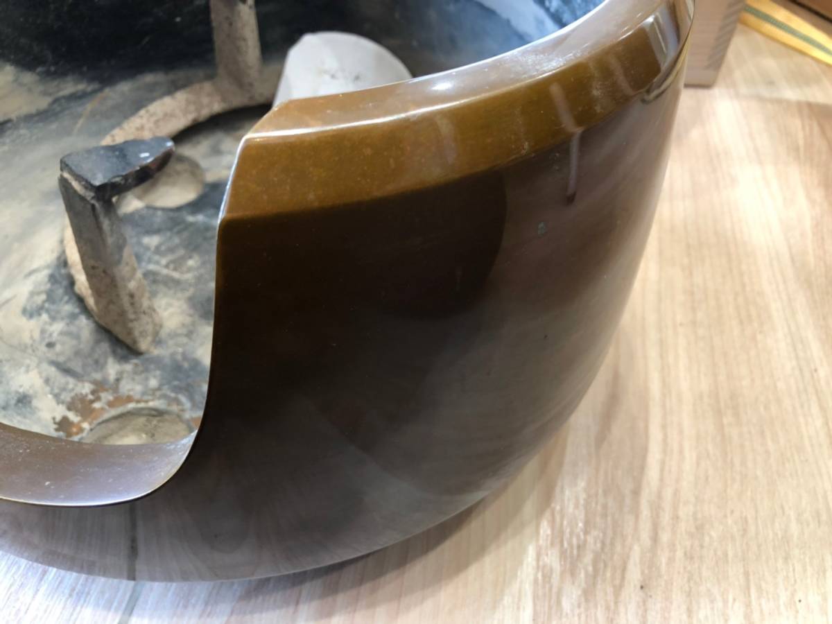 茶道具】鋳師/金森紹栄作/唐銅 風炉/五徳 印有 共箱 管理1772
