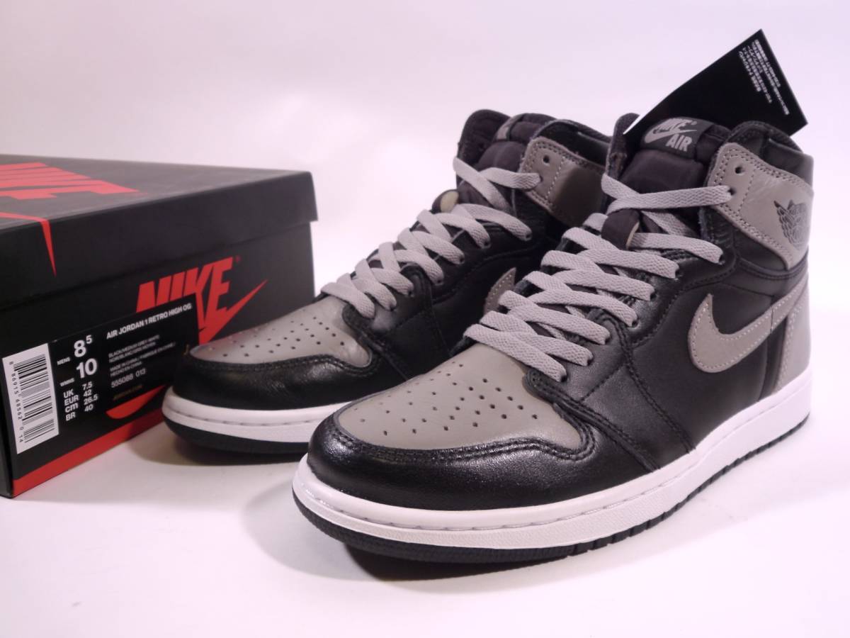 超激得，定番人気 本物/2018年 NIKE AIR JORDAN1 RETRO HIGH OG SHADOW/黒灰 US8.5/26.5cm な黒タグ付き エアジョーダン1 レトロ(26.5cm)｜売買されたオークション情報、yahooの商品情報をアーカイブ公開 - オークファン 26.5cm
