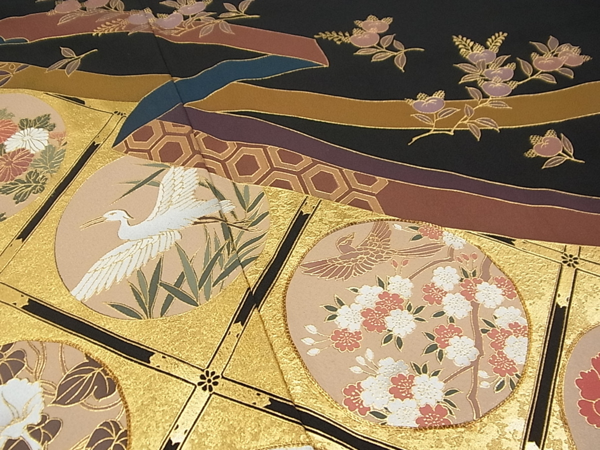 粋峰 林芳夫 京加賀友禅 高級染元 平和屋着物□豪華黒留袖 天井花鳥 