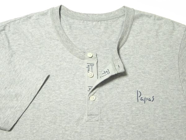 ☆良品!!パパス☆ロゴ入り半袖ヘンリーネックTシャツ48&frasl;Mヘザーグレー