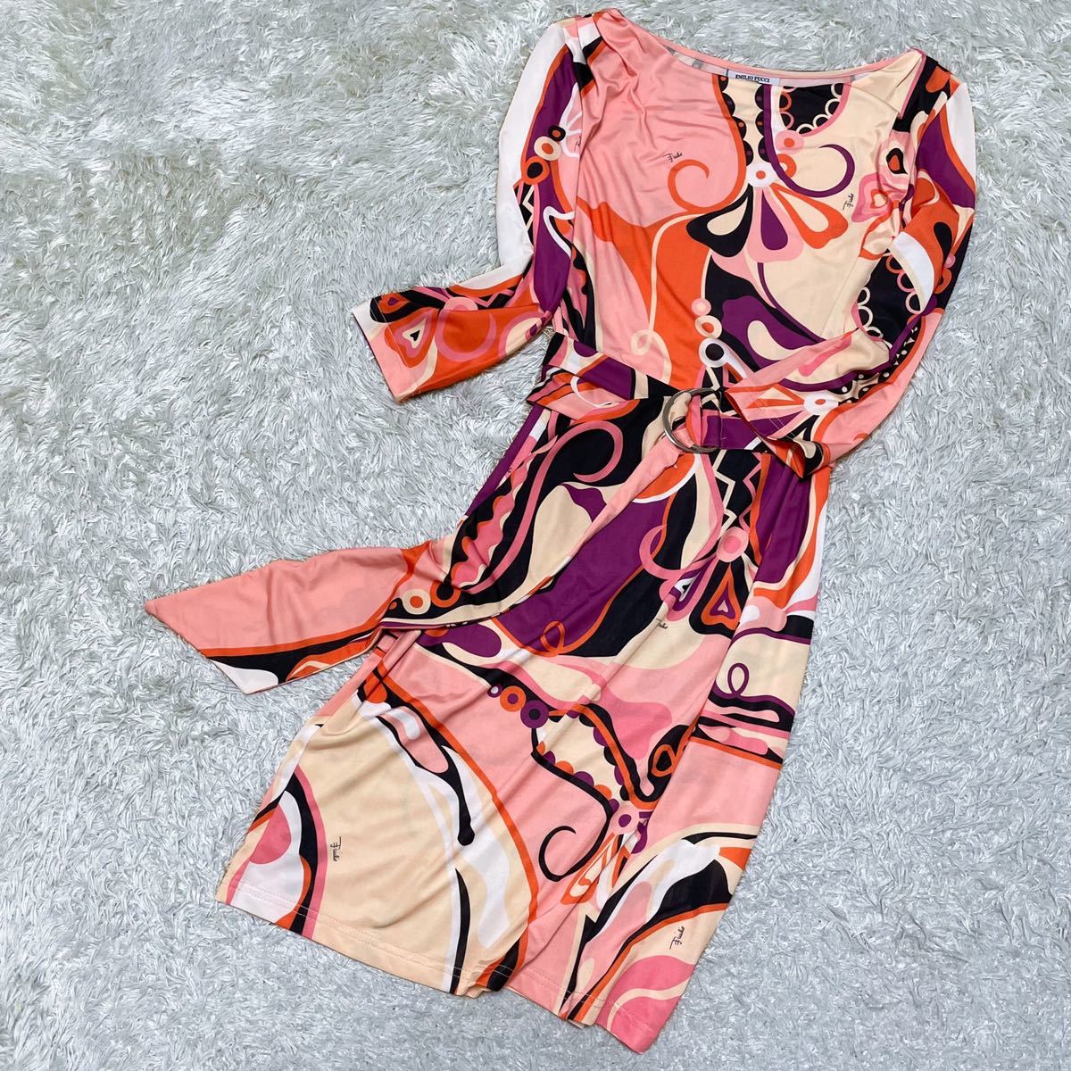 EmilioPucci*エミリオプッチ プッチ柄ラインカーディガン ピンク S