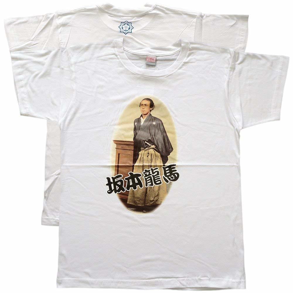 新品 白 M コットン 坂本龍馬柄 Tシャツ 半袖 メンズ カットソ 