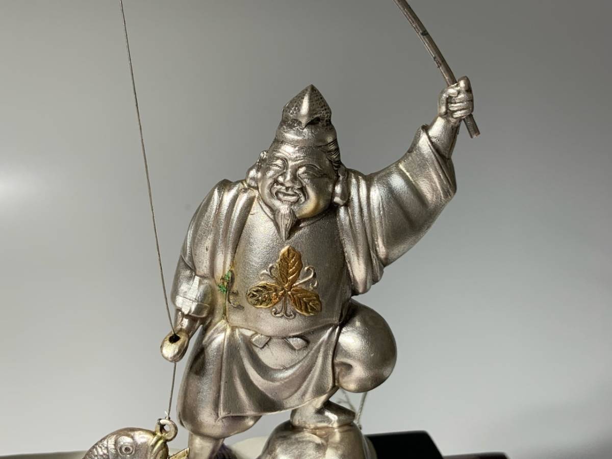 純銀製・銀製 恵比寿 大黒天 置物 銀細工 縁起物 工芸品 金属工芸(置物 