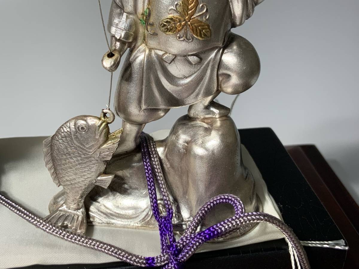 純銀製・銀製 恵比寿 大黒天 置物 銀細工 縁起物 工芸品 金属工芸(置物 
