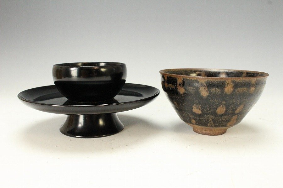 金閣】中国美術 唐物 斑鐡釉紋 天目茶碗 天目台 旧家蔵出(RC438