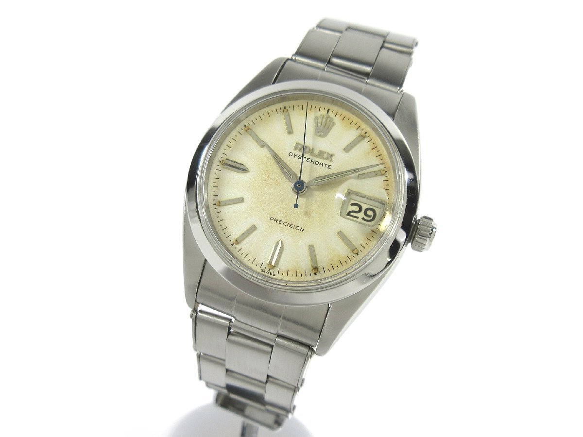 【ロレックス】1942年 ヴィンテージ 6494 オイスター デイト シルバー 34mm メンズ 手巻 時計 SS 68年リベットブレス 赤デイト R85