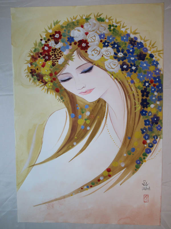 ☆ 岩田専太郎 肉筆 原画 ☆ 日本画 美人画 岩彩 落款 サイン(人物