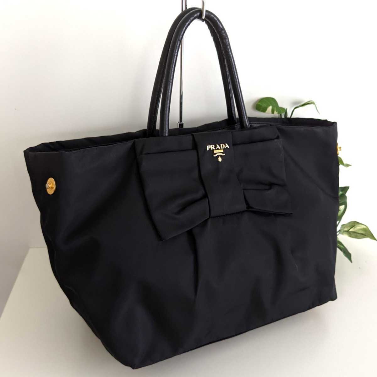 良品 PRADA ナイロン レザー 軽量 ハンドバッグ 鞄 トートバッグ 