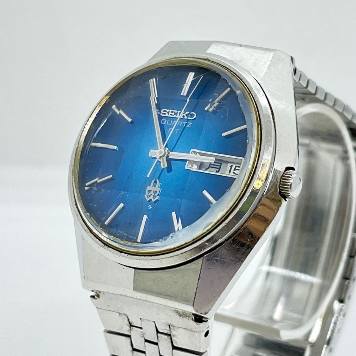 ぶーしの SEIKO セイコー クオーツ QT デイデイト 青 ブルー系 カットガラス