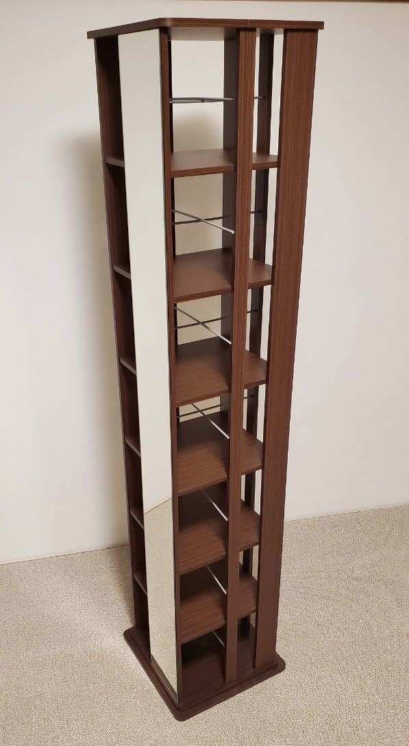 本棚 【美品】 飾り棚 アンティーク 家具 Blu-ray DVD CD 本 回転 収納 ラック 全身鏡 付_1