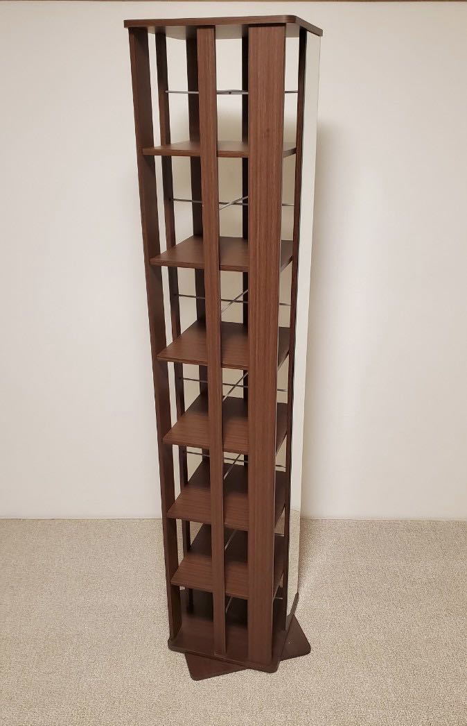 本棚 【美品】 飾り棚 アンティーク 家具 Blu-ray DVD CD 本 回転 収納 ラック 全身鏡 付_2