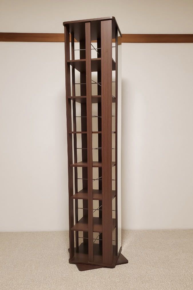 本棚 【美品】 飾り棚 アンティーク 家具 Blu-ray DVD CD 本 回転 収納 ラック 全身鏡 付_3