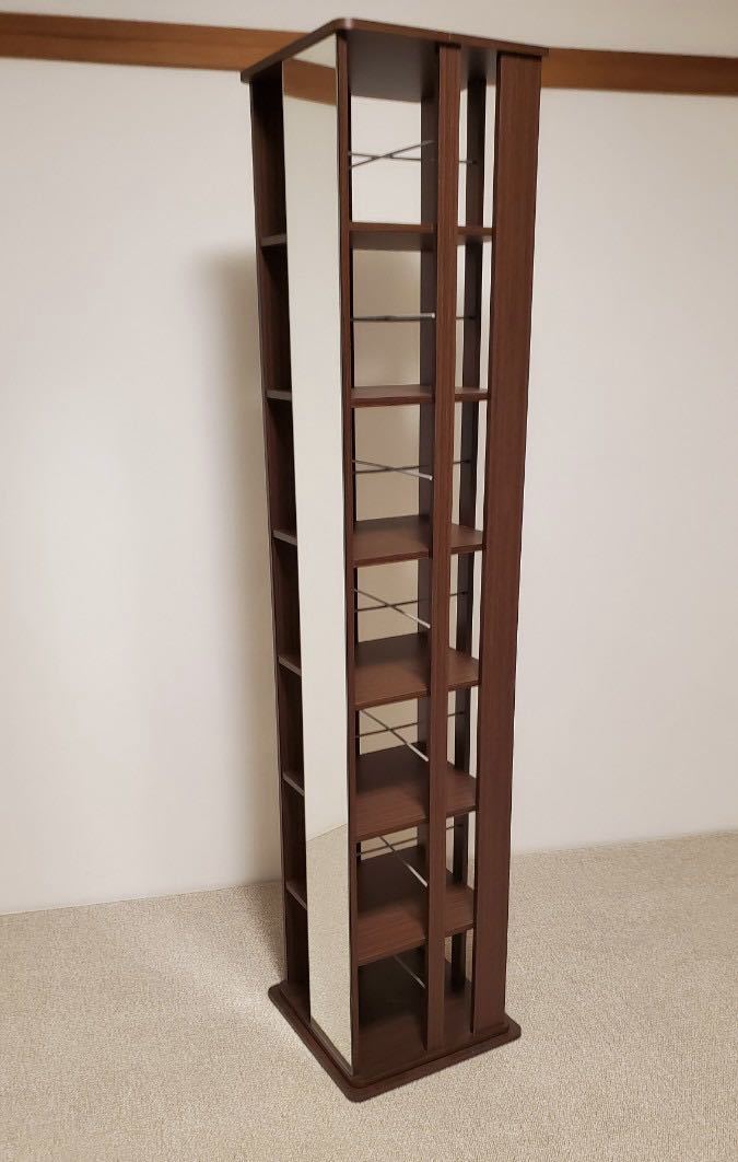 本棚 【美品】 飾り棚 アンティーク 家具 Blu-ray DVD CD 本 回転 収納 ラック 全身鏡 付_4