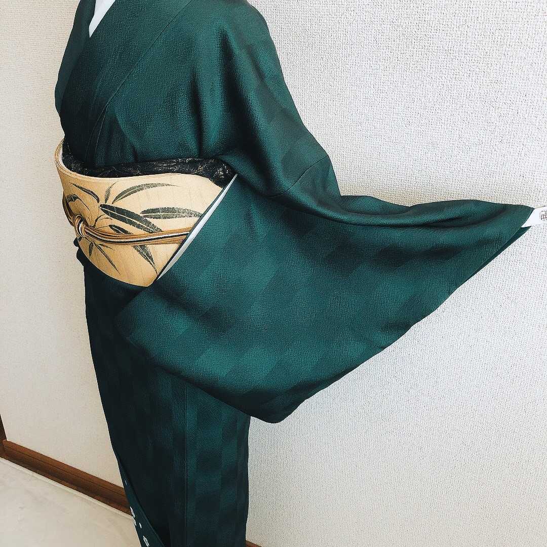 すずや■191正絹京都「倉染匠」臈纈染色無地　黒緑系