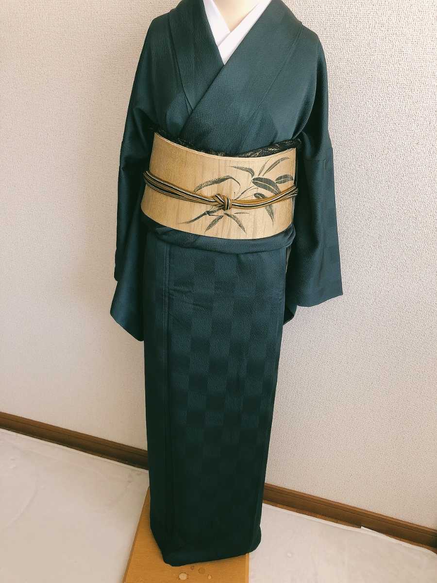 すずや■191正絹京都「倉染匠」臈纈染色無地　黒緑系