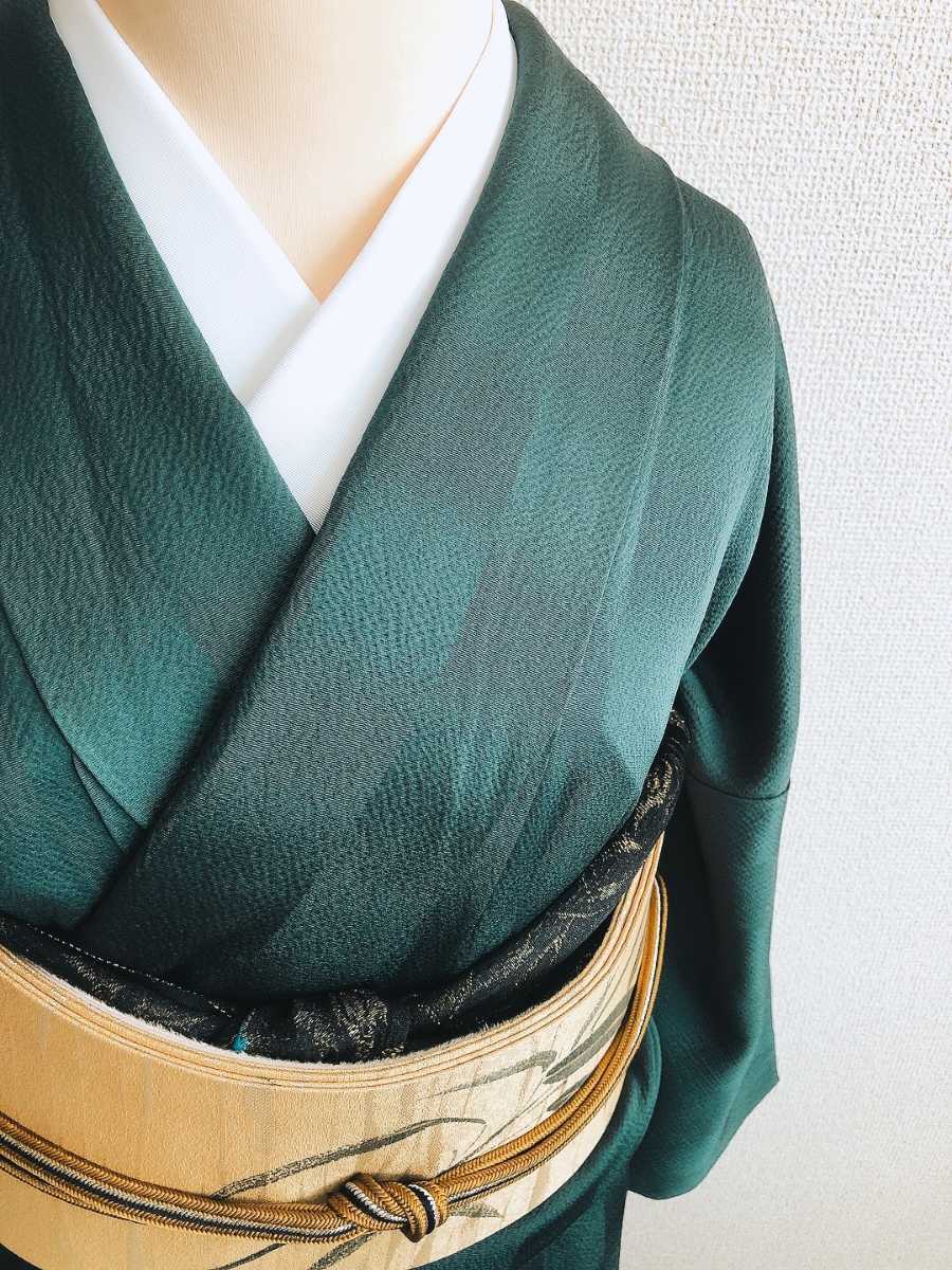 すずや■191正絹京都「倉染匠」臈纈染色無地　黒緑系
