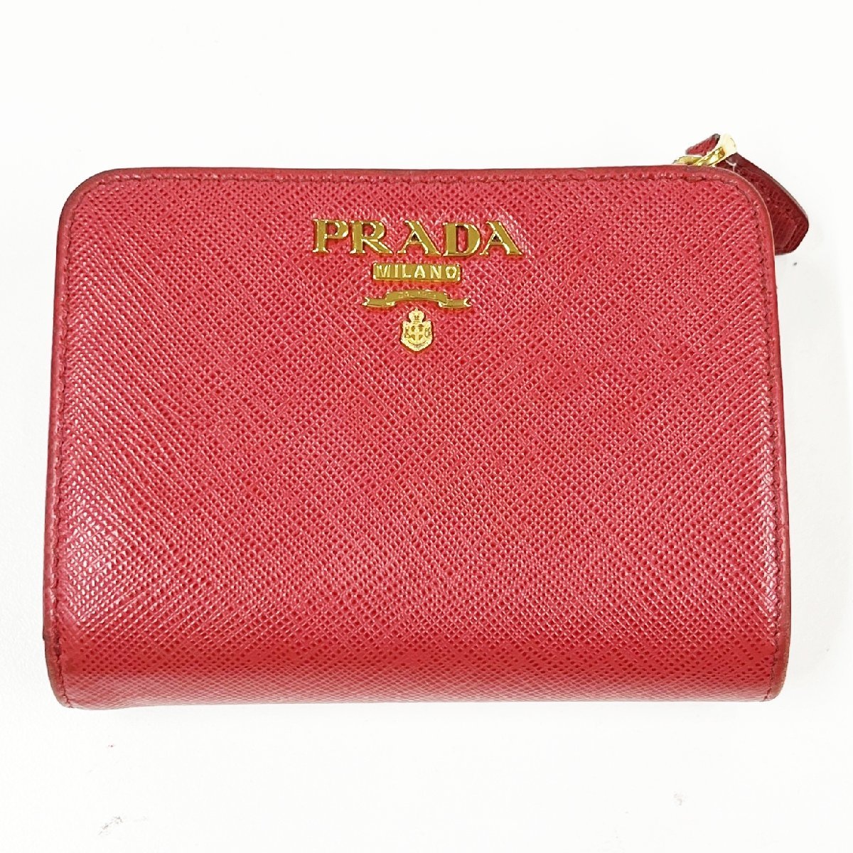 箱付き】 PRADA プラダ レザー 二つ折り財布 レディース レッド 104645