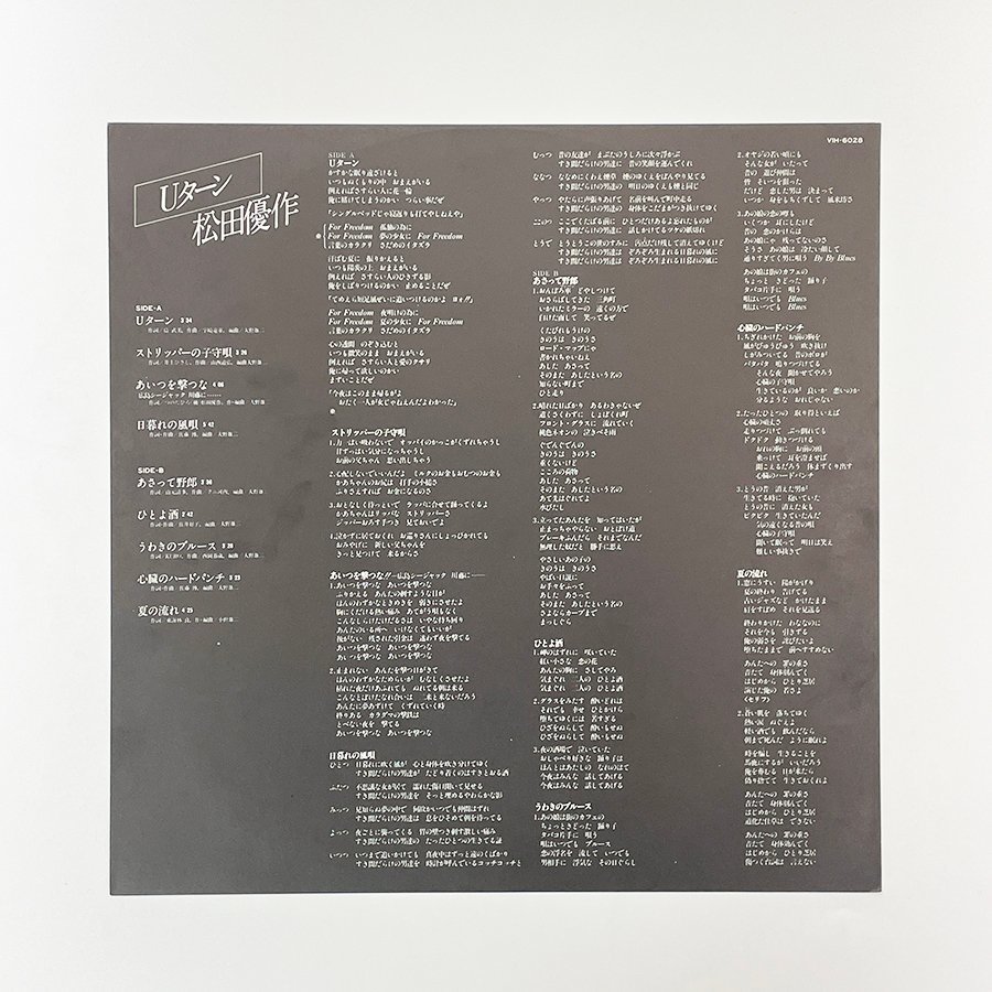 中古 LP レコード Uターン / 松田優作 Yusaku Matsuda VIH-6028