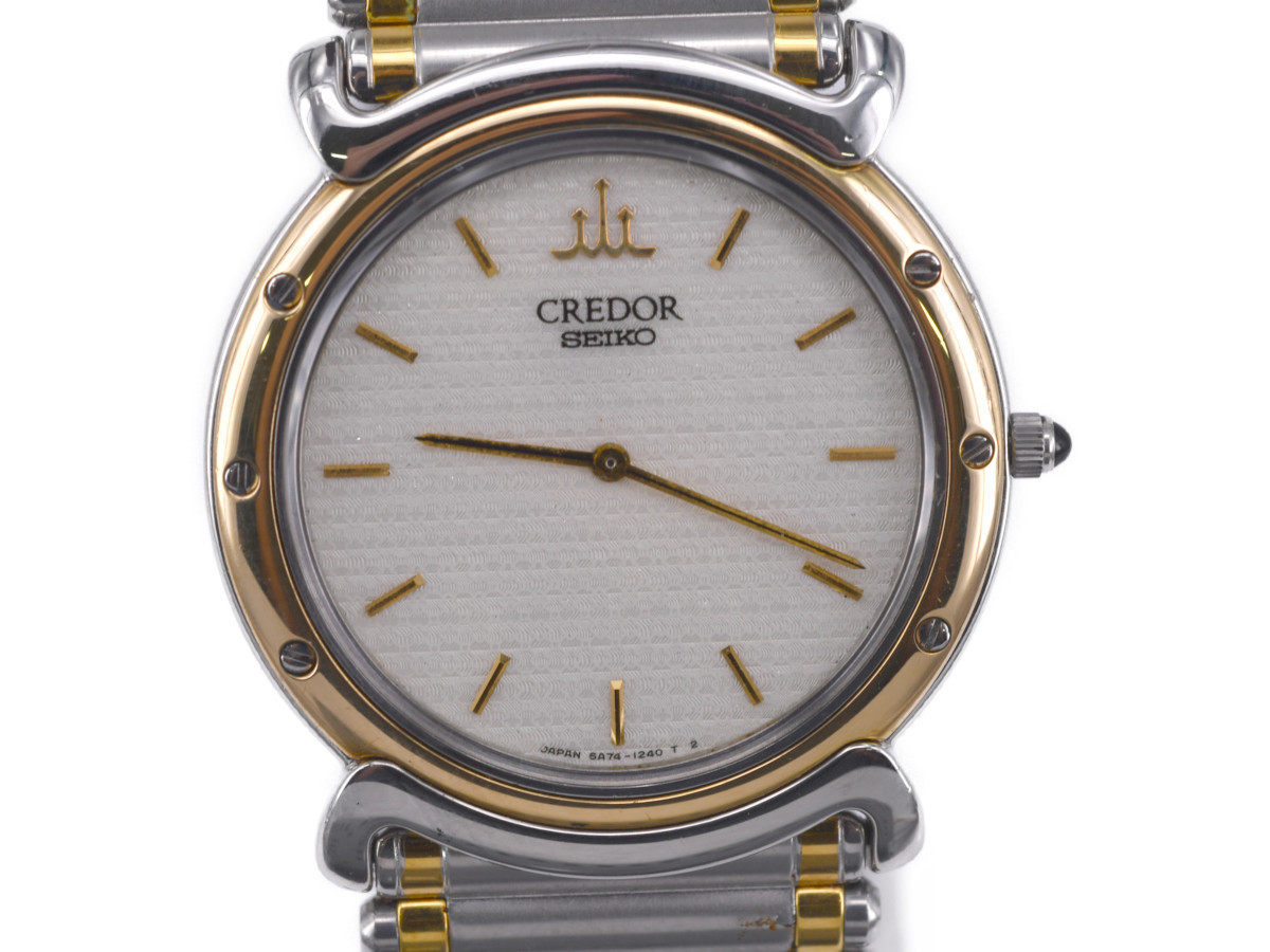 時計 SEIKO CREDOR 5A74-0650 18KT BEZEL 中古品] 動作OK【SEIKO】セイコー クレドール 5A74-0650 メンズ 18KT