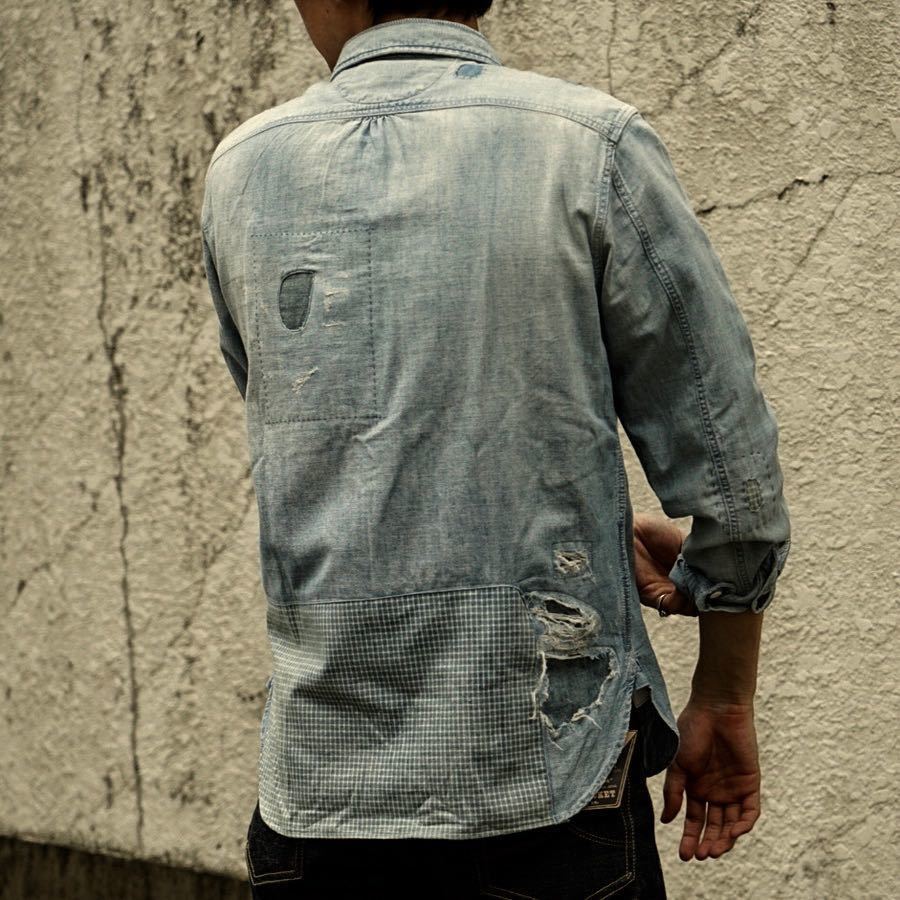 RRL パッチワークインディゴワークシャツ S 本藍染め ラルフローレン