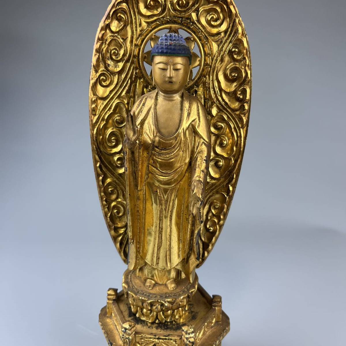 仏教美術 時代 木造 金彩色 仏像 細密木彫 阿弥陀如来 立像 仏具 