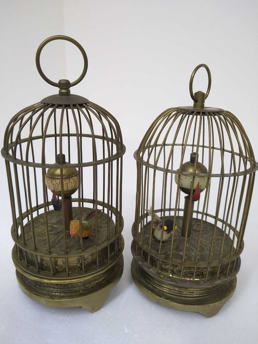 レトロ 真鍮製 アンティーク 鳥かご からくり時計 ゼンマイ 手巻き