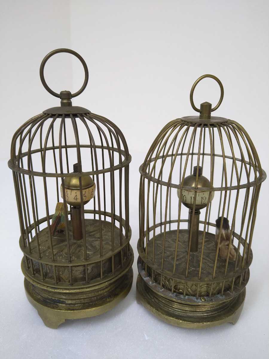 レトロ 真鍮製 アンティーク 鳥かご からくり時計 ゼンマイ 手巻き