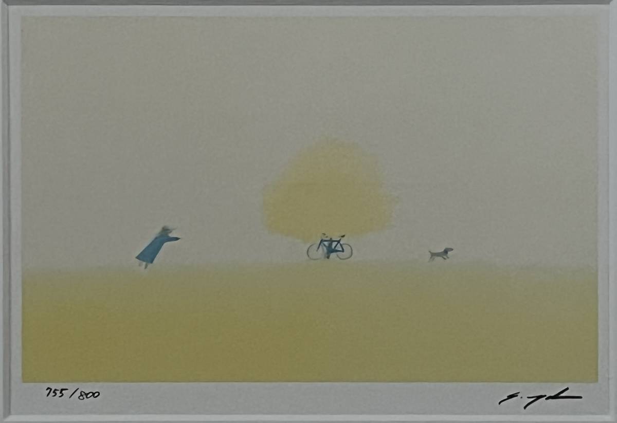 額装】 絵画 版画 「葉祥明」 755／800 サイン有 額［縦：33