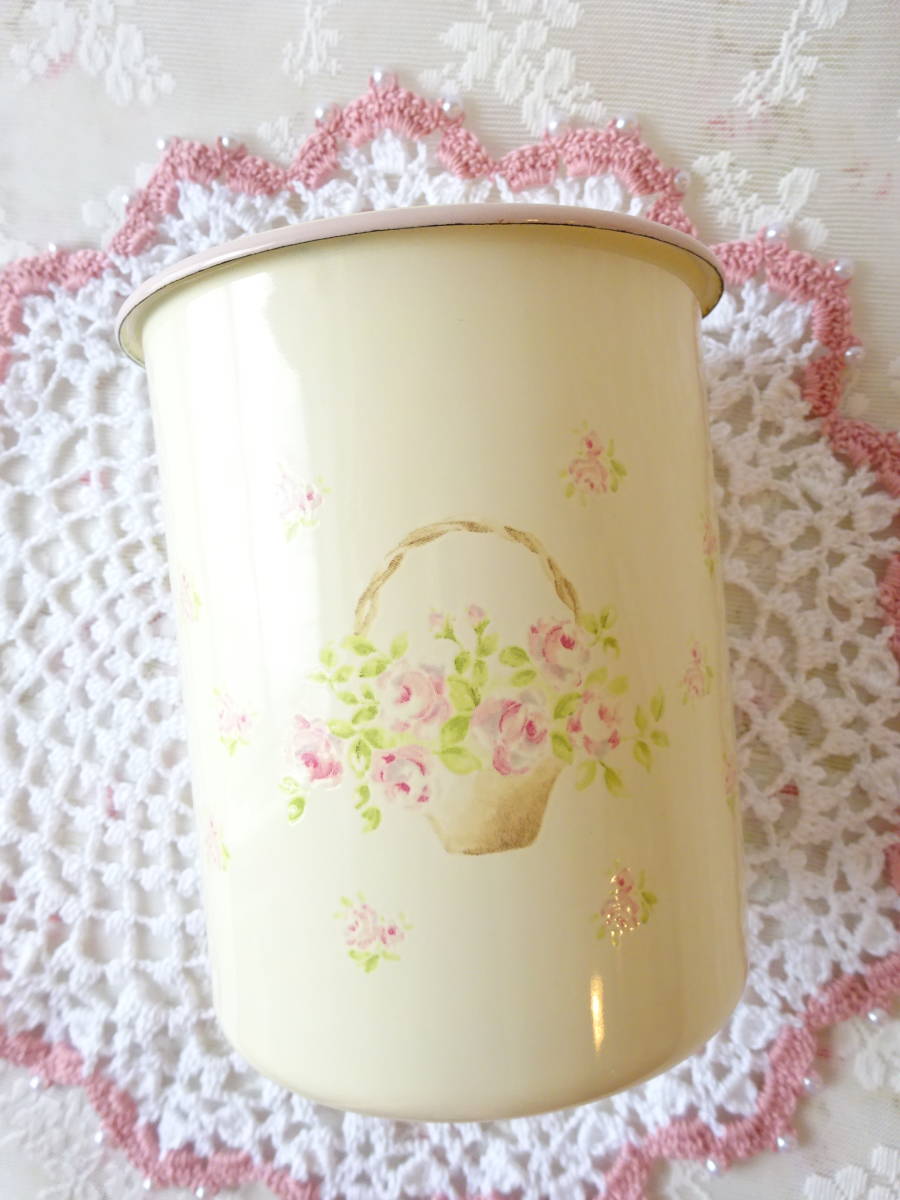 お値下げ♡イマン♡ホーローポットマニーローズバスケット琺瑯薔薇雑貨
